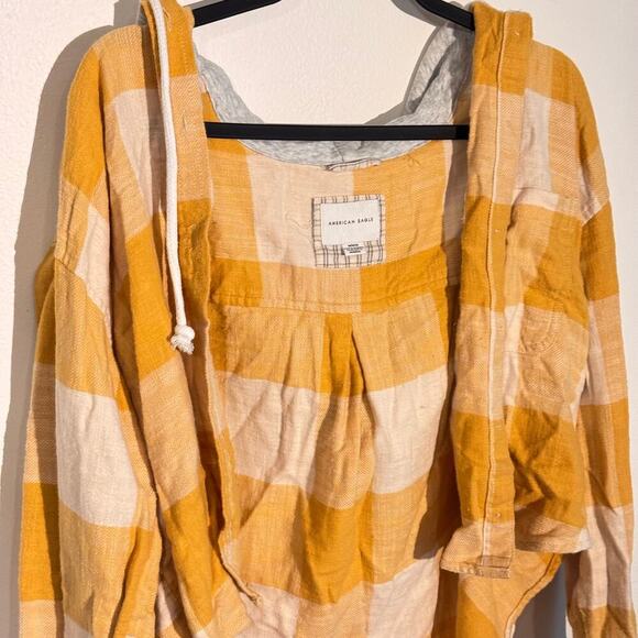 American Eagle Yellow & Cream Plaid Hooded Shirt – Soft Flannel Blend - Picture 4 of 4